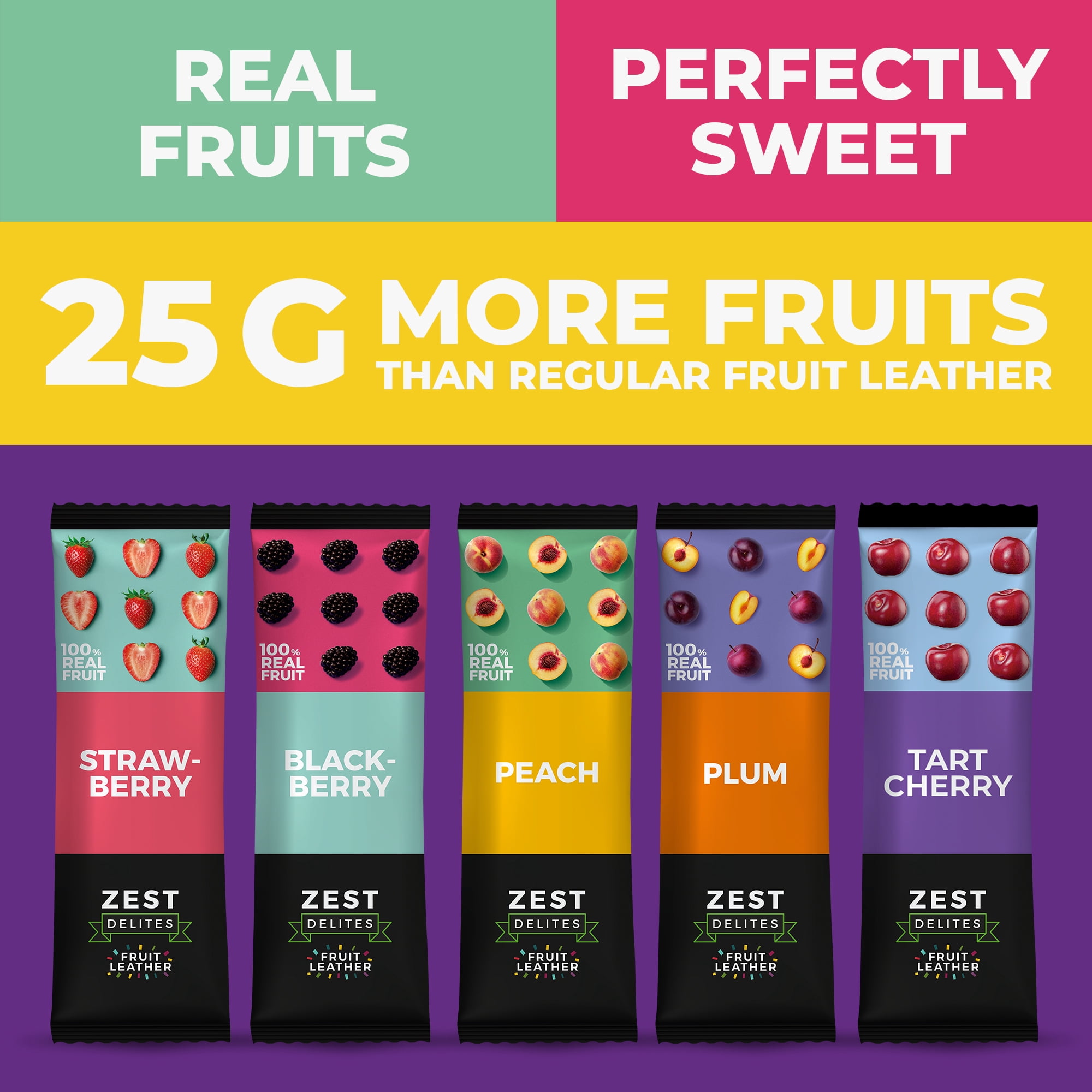 Zest Delites Fruit Leather Snacks Bulk, Vegan Fruit Bars, Healthy Snacks for Adults, 50 Pack
