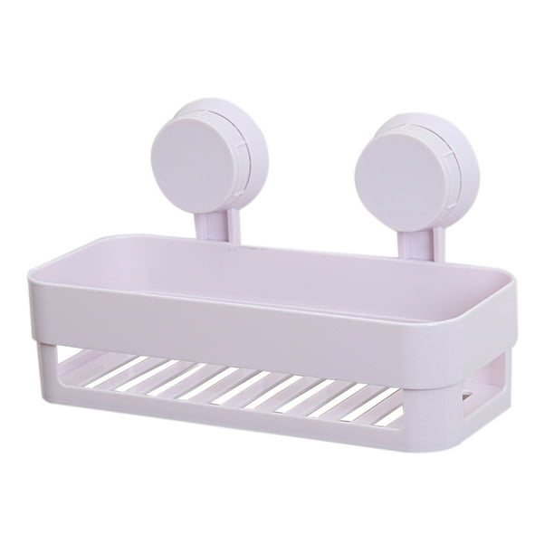 Estante organizador de plástico con ventosa para baño, cocina y ducha (blanco)
