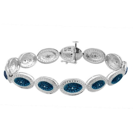 1/10 Carat T.W. Round Blue Diamond Sterling Silver Fashion Bracelet, 7