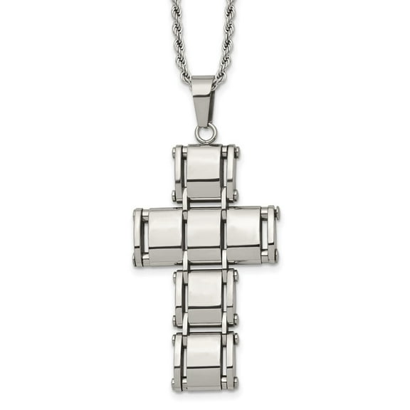 Auriga Fine Jewelry Stainless Steel Polished Moveable Cross Rope Chain Necklace for Men 22"