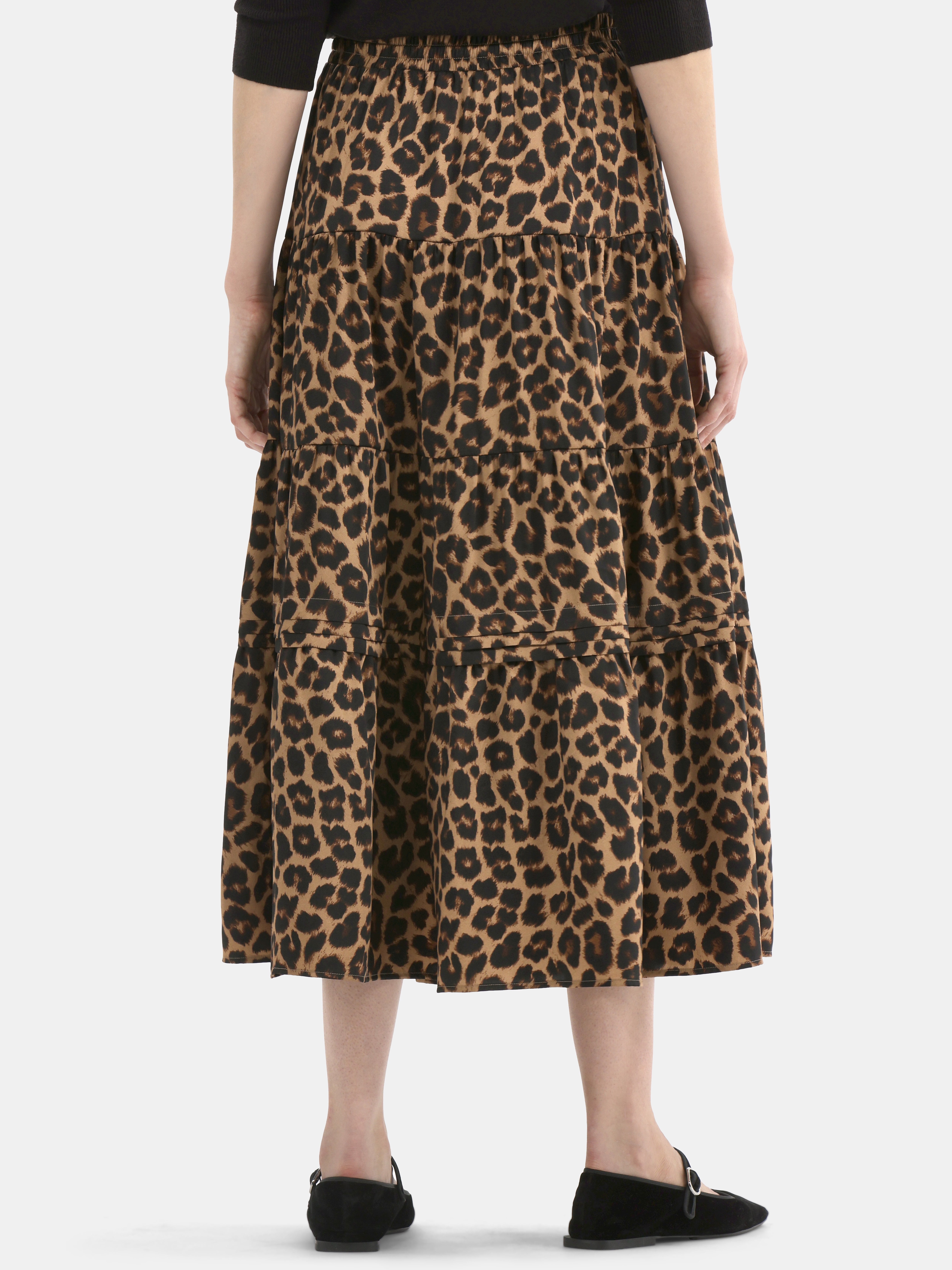 Time and Tru Women's Print Tiered Pull On Midi Skirt, Sizes XS-XXXL