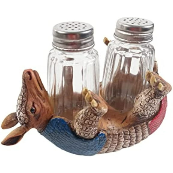 Urbalabs Western Armadillo, Barrel, Cowboy Boots Salt and Pepper Shaker Caddy Farmhouse Dinner Table Kitchen Ranch Decorations Rustic Cowboy Decor Hand Painted (Armadillo)