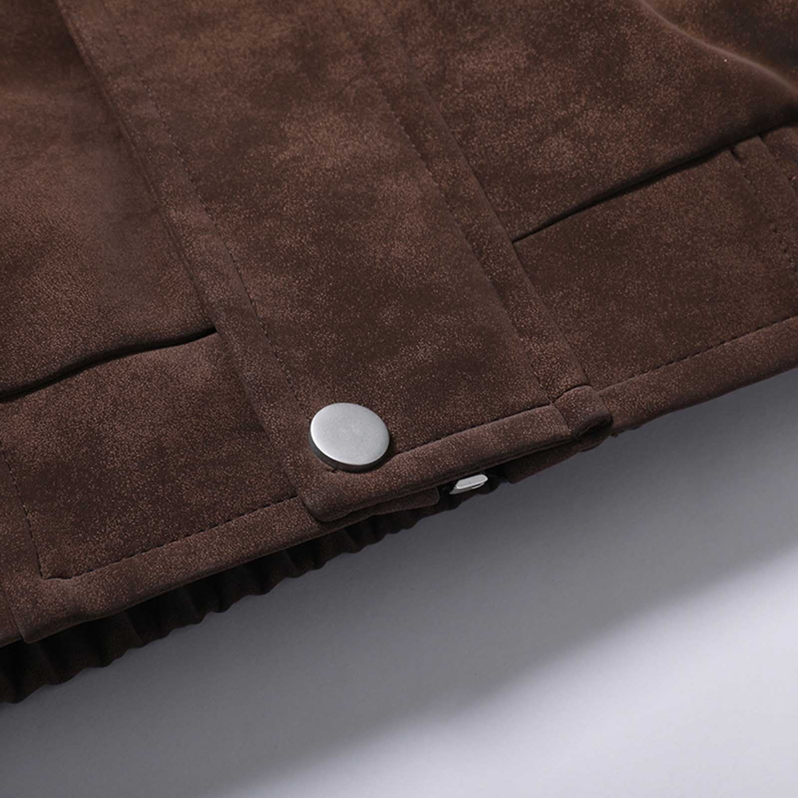 Kakii Men's Suede Bomber Jacket Oversized Retro Streetwear Zip Up Faux Leather Coat with Turn Down Collar