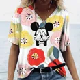thumbnail image 3 of Camiseta de mujer con estampado de dibujos animados de Disney Mickey Mouse, holgada, de verano, de manga corta, con cuello en V, estilo kawaii, ropa de feminidad, 3 of 5