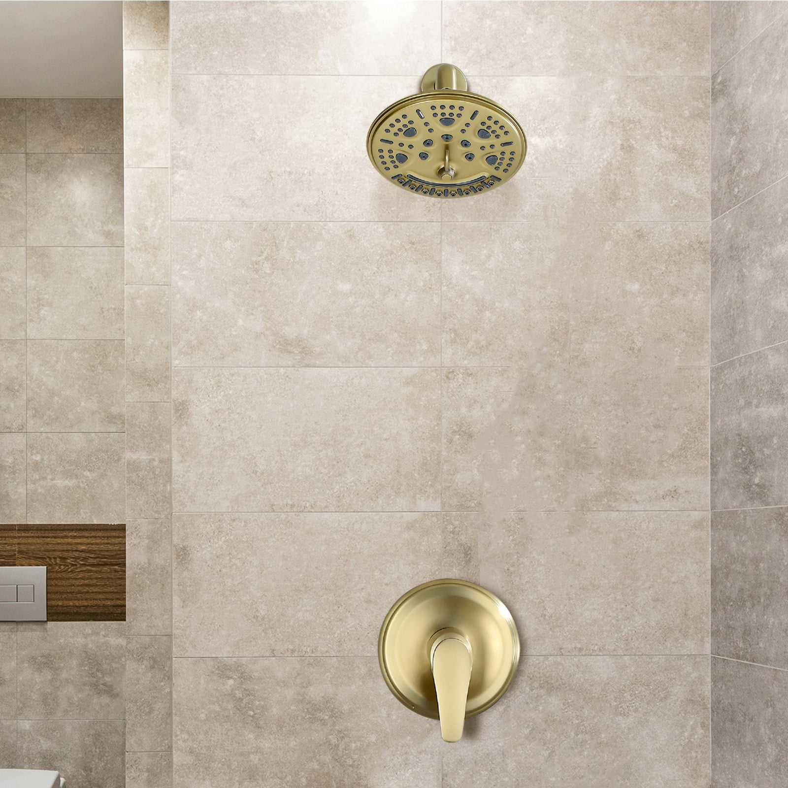 Cobbe 8-Inch Single Handle Bathroom Rain Shower Head Set with 6-Spray Patterns ABS Rainshower Showerhead Brushed Gold