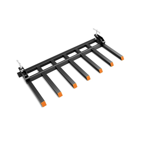 Clamp on Debris Forks Fit 72 in Buckets, 5500 LBS Capacity, 7 Prong Quick Attach Pallet Debris Forks, Dual Nut System with Pull-Out L-Type Screws, for Tractor Loaders & Skid Steers