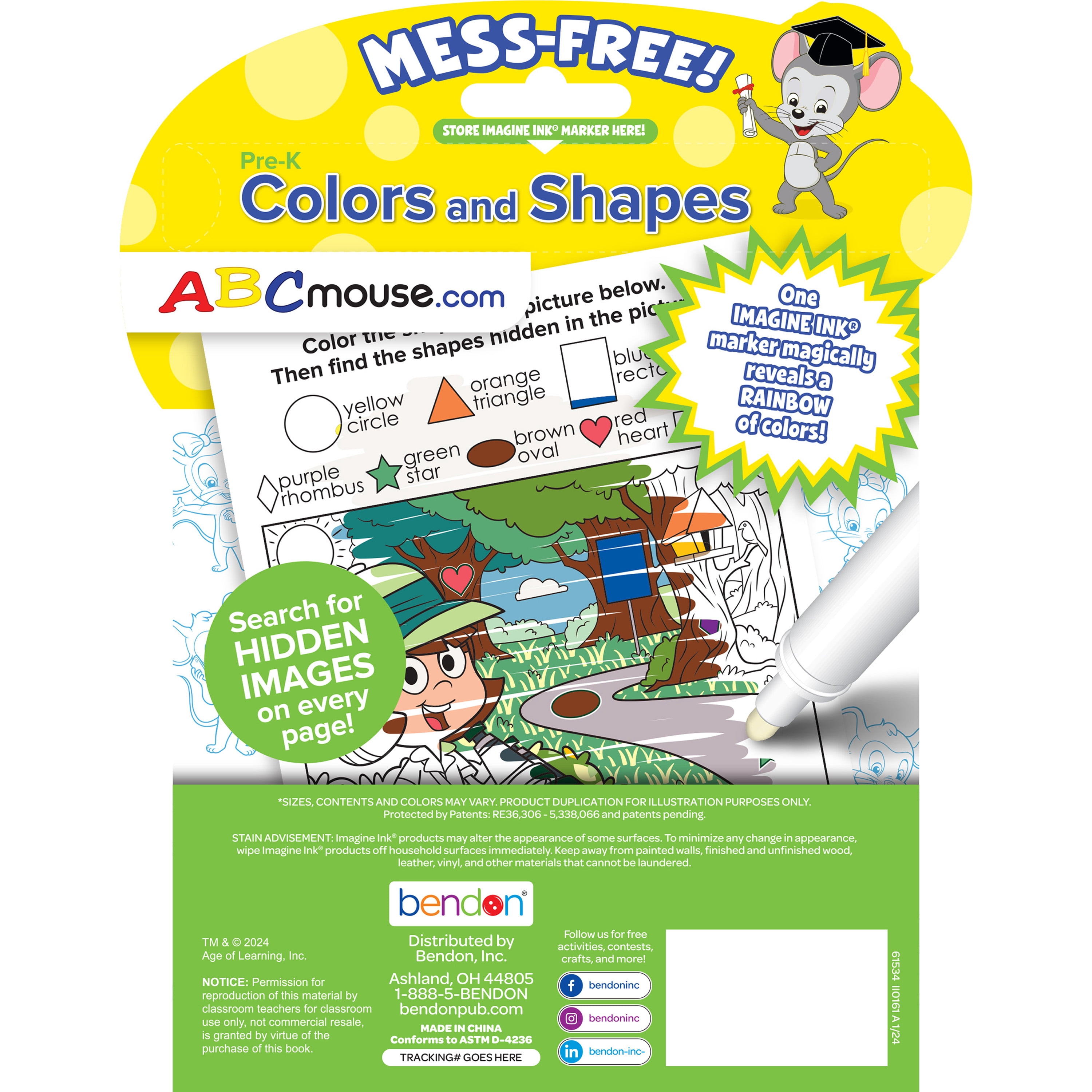 ABCMouse Imagine Ink 16 Page Coloring and Shapes Educational Workbook, with Mess Free Marker