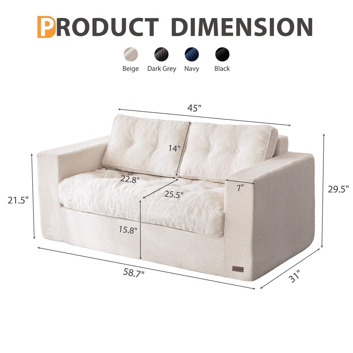 BYBYME Bean Bag Chair Sofa for Adults,Giant Large Loveseat Boneless Couch with Tufted Cushion & Backrest,Comfy Chair Lazy Sofa for Bedroom Living Room,Beige
