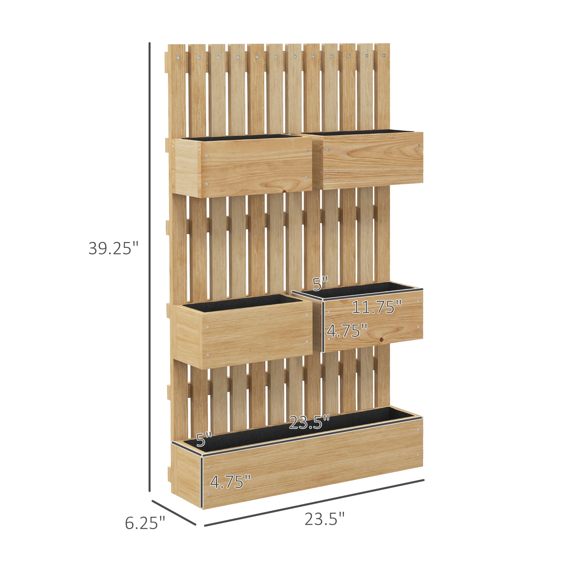 AsterOutdoor 5 Box Raised Garden Bed Wooden Planter Box with Trellis Adjustable 39" Tall Vine Climbing Plant Wall Garden Set Natural Wood
