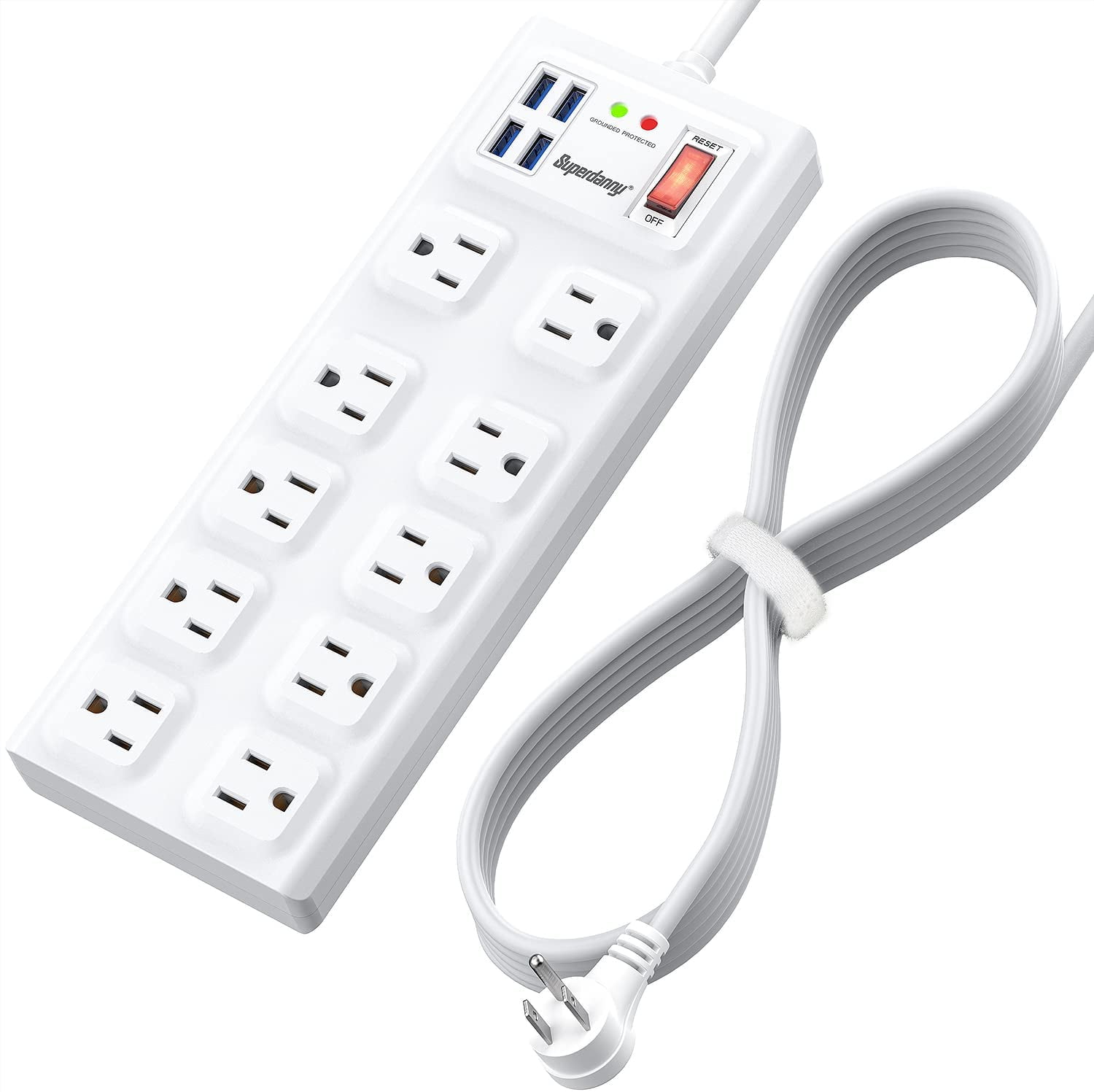 SUPERDANNY Power Strip Surge Protector 2800 Joules 10 AC Outlets and 4