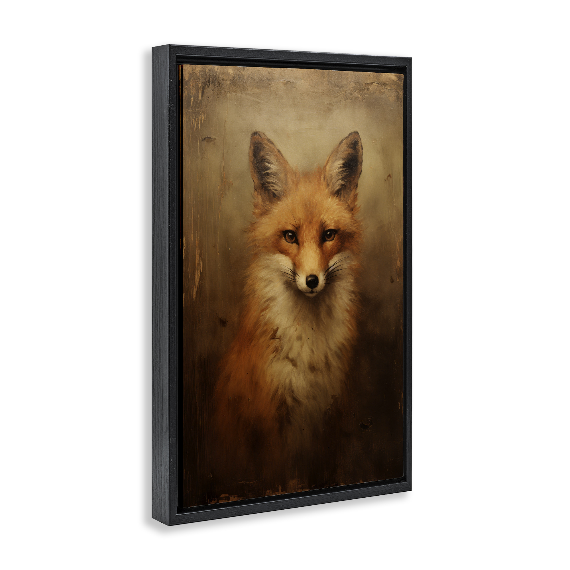 Stupell Industries Dark Fox Visage Animals & Insects Painting Black Floater Framed Canvas Art Print Wall Art, 17 x 25