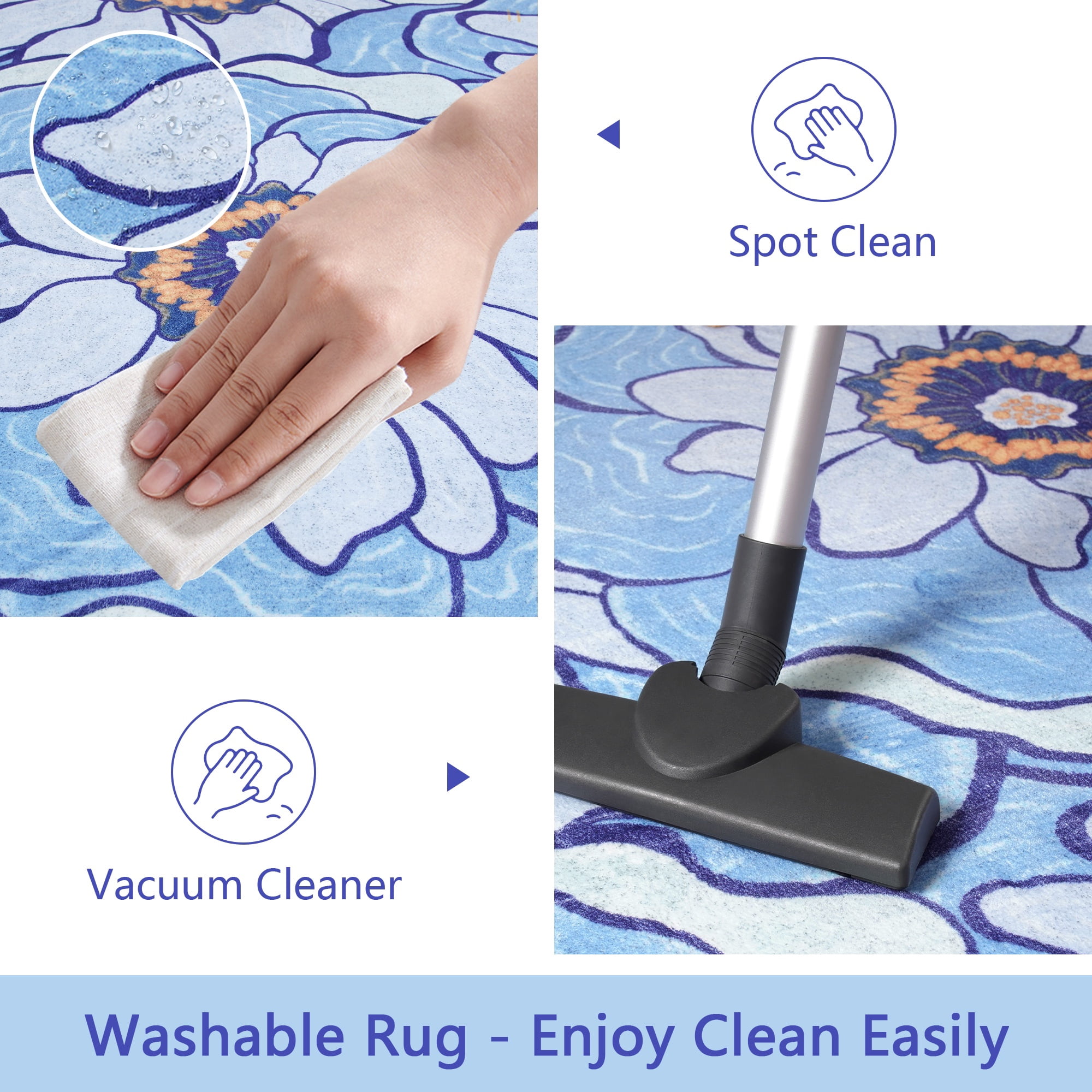 Arogan Flower Area Rug 6x9 for Bedroom, Living Room, Blue