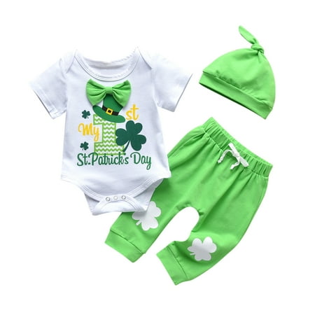 

Fsqjgq Baby Girl Plain Clothes Baby Girls Outfits Letter O Neck Short Sleeve Romper Printed Pants Solid Color Hat 3Pcs Cotton Blend Outfits Dress Baby Girl Cotton Green 70