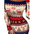 thumbnail image 3 of DYMADE Women Christmas Print Sexy Slim Long Sleeve Pullover Slash Neck Dress, 3 of 5
