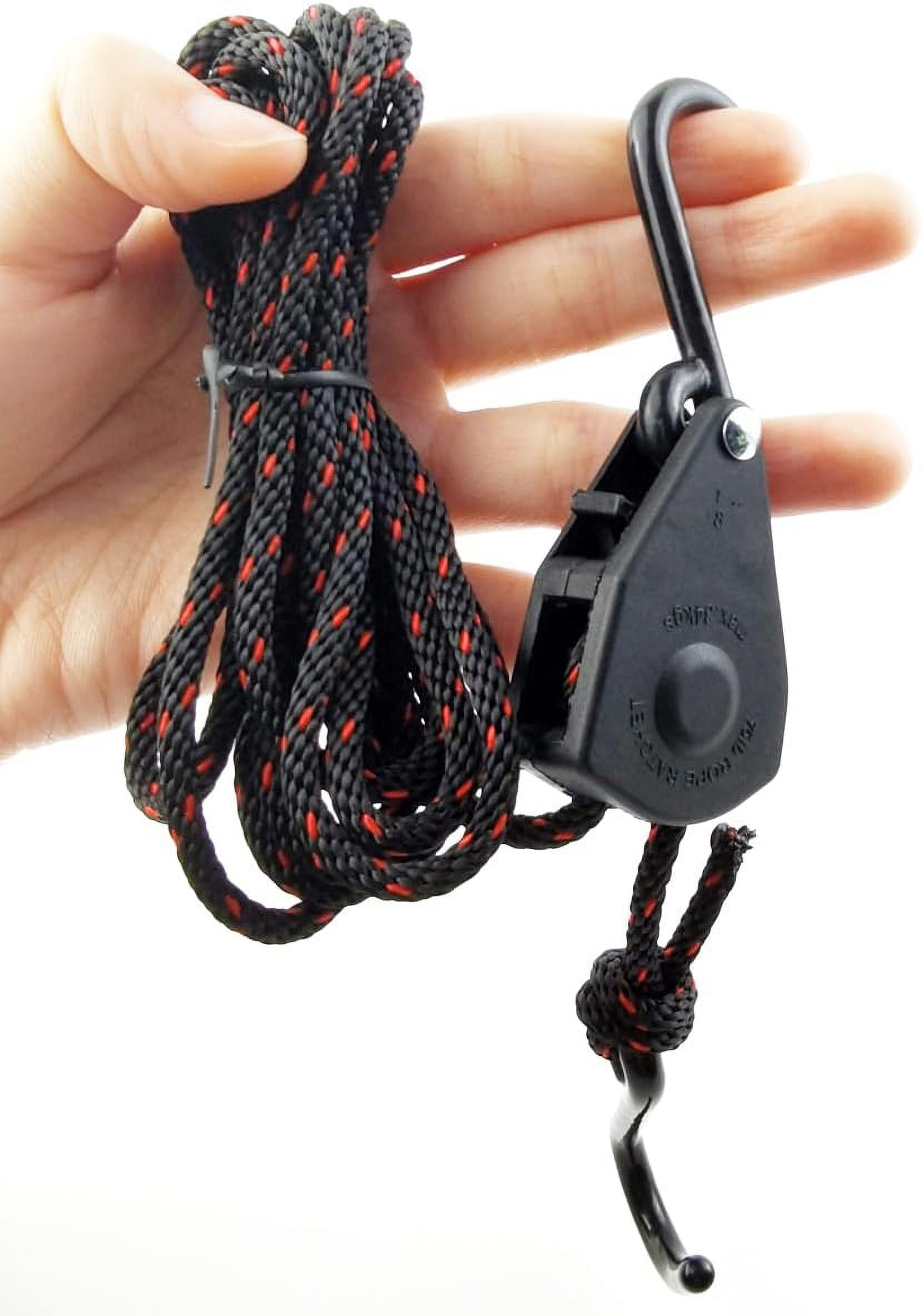 ABCISI 4PCS 8ft 1/8in Adjustable Heavy Duty Rope Hanger Ratchet Kayak and Canoe Bow and Stern Tie Downs Straps