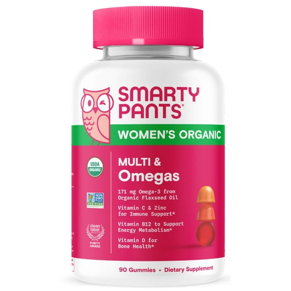 SmartyPants Women's Organic Multi & Vegetarian Omega 3 Gummy Vitamins with D3, C & B12 - 90ct