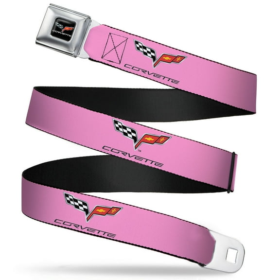 GM General Motors Belt, Seatbelt Buckle Belt, C6 Logo Repeat Pink Black, 32 to 52 Inches