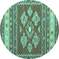 thumbnail image 1 of Ahgly Company Machine Washable Indoor Round Southwestern Turquoise Blue Country Area Rugs, 3' Round, 1 of 4