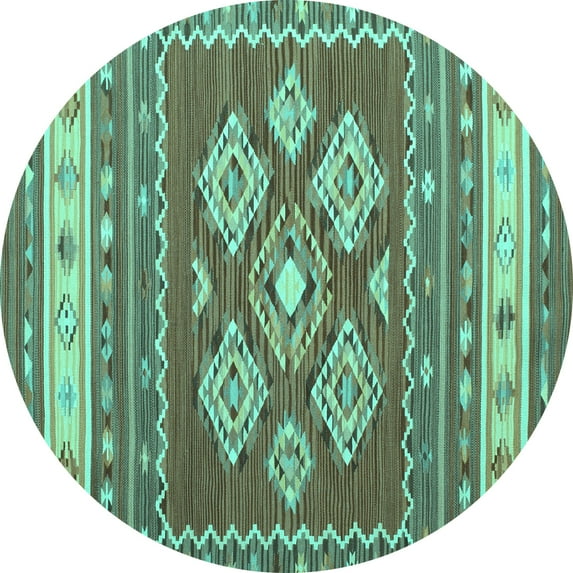 Ahgly Company Machine Washable Indoor Round Southwestern Turquoise Blue Country Area Rugs, 5' Round