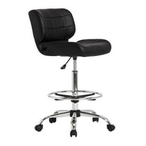 Studio Designs Height Adjustable Swivel Drafting Chair with Footring in Black Faux Leather and Chrome