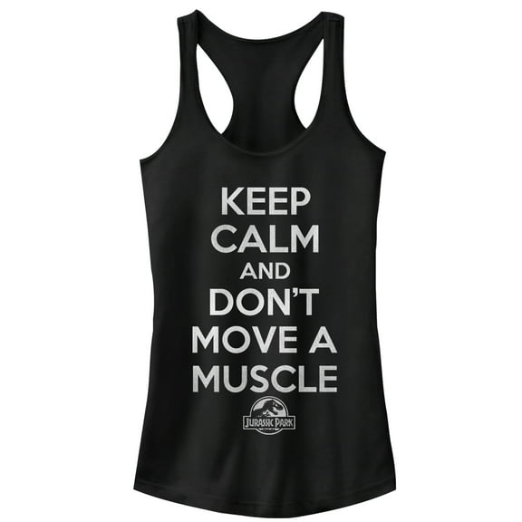 Junior's Jurassic Park Keep Calm and Don't Move a Muscle  Racerback Tank Top Black X Large