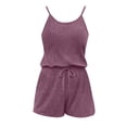 thumbnail image 6 of Women's Casual Spring Summer Solid Short Jumpsuit Elastic Waist Soft Stretchy Fabric Lounge & Outdoor Daily Wear Womens Jumpsuits | UKHCCC,Purple S, 6 of 6