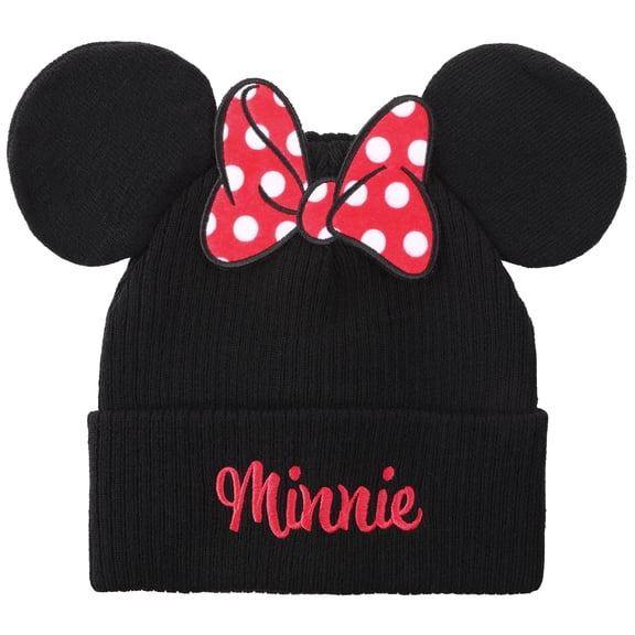 Minnie Mouse Bow With Ear Poms Cuff Beanie