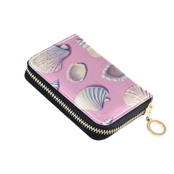 PU Leather Zip Card Holder Women's Card Case Zipper Card Case Compact & Lightweight Seashells and Conch Shells