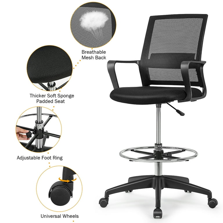 Flip Top Ergonomic Mesh Drafting Swivel Desk Chair Lumbar Support, Height Adjustable with Foot Ring Inbox Zero Upholstery Color: Black