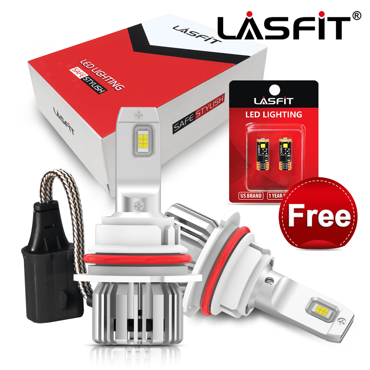 Lasfit 9004 HB1 LED Headlight Bulbs, High/Low Dual Beam LED Bulbs-50W  5000LM 6000K, White 2Pcs-Buy One Get 194 LEDs FREE