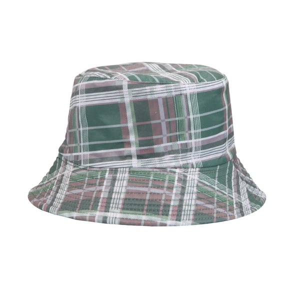VONCOS Unisex Reversible Bucket Hat for Men Women Plaid 2 in 1 Fisherman Style Sun Hat Outdoor Travel Green,Size Free Size