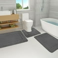 thumbnail image 4 of Bathroom Rug Set 3 Piece | Large Non Slip Bath Mat, Toilet Contour Rug, Soft Velvet Fleece, Water Absorbent, Machine Washable | Blue Gray Black | Thick Foam | 19.6x31.4in, 15.7x23.6in, 15.7x19.7in, 4 of 8