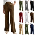 thumbnail image 1 of Pincandy Women's Solid Color Fashion Half Elastic Waist Corduroy Wide Leg Pants with Pockets, Loose Fit, Casual & Daily Wear, 1 of 7