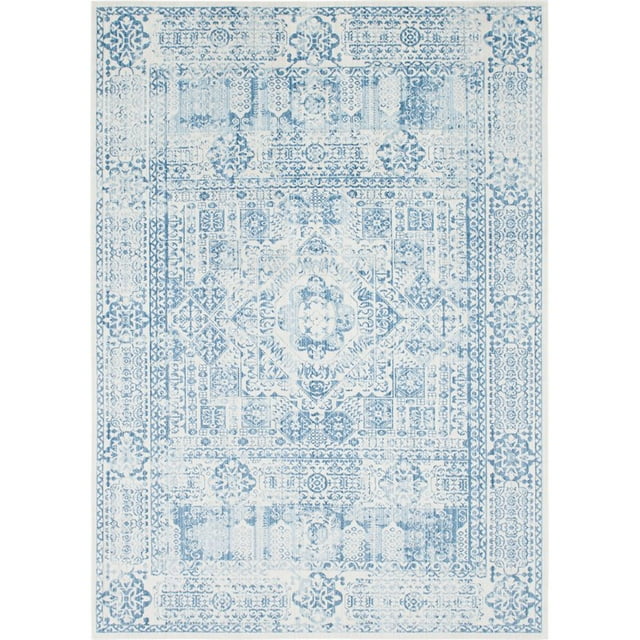 Unique Loom Brighton Medallion Print Rug 10' x 14' Rectangle Light Blue/Ivory