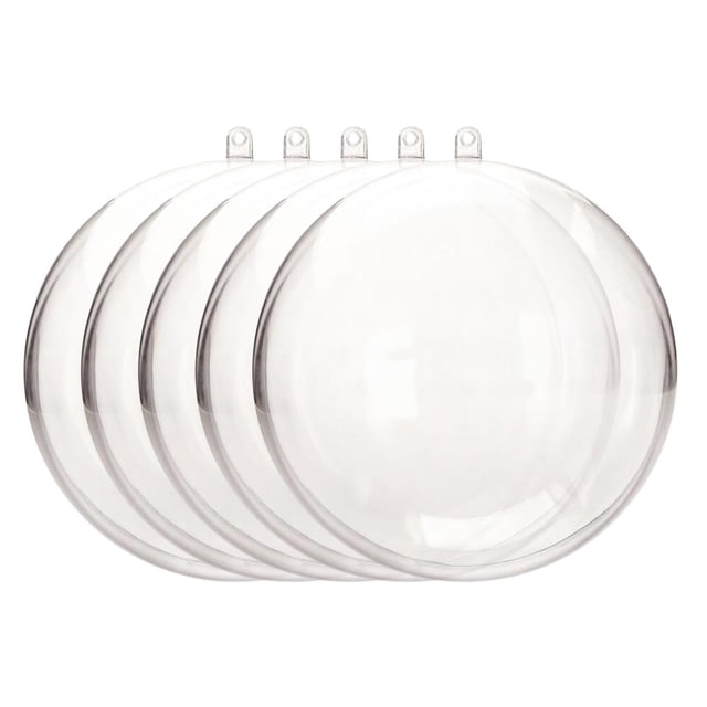 5-Pack Clear Fillable Christmas Ornament Balls, DIY Plastic Craft Sphere for Wedding Party Decor, Hanging Tree Decoration with Ribbon Loop