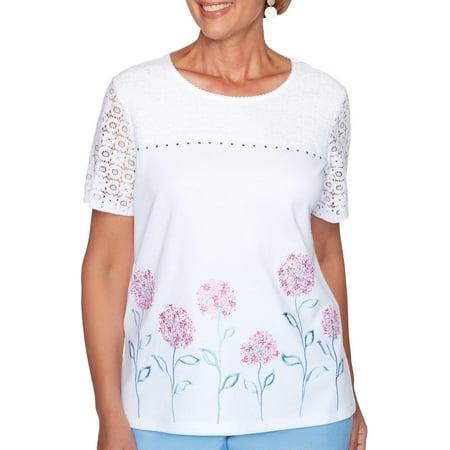 Alfred Dunner Womens Garden Party Embroidered Floral Top Large Multi
