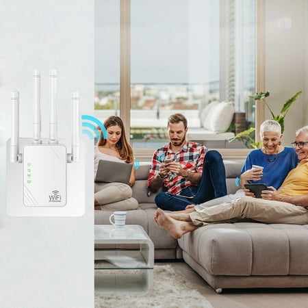 WiFi Extender with with 4 Directional Antennas 1200Mbs Dual Band(2.4Gz/5G) WiFi Booster Wireless Internet Repeater Long Range Amplifier with Ethernet Port (White)