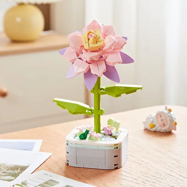 Ramo de rosas de orquídeas, hermoso bloque de flores suculentas, bloques de construcción en maceta, Kit romántico de montaje, juguete de construcción, regalo para niña