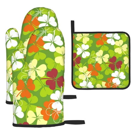 

Kitchen Baking 3 Piece Set Microwave Heat Proof Hand Set Oven Mitts For Kitchen Open Lid Microwave Oven Dishes Outdoor Barbecue Colorful Shamrock St. Patrick S Day Clover