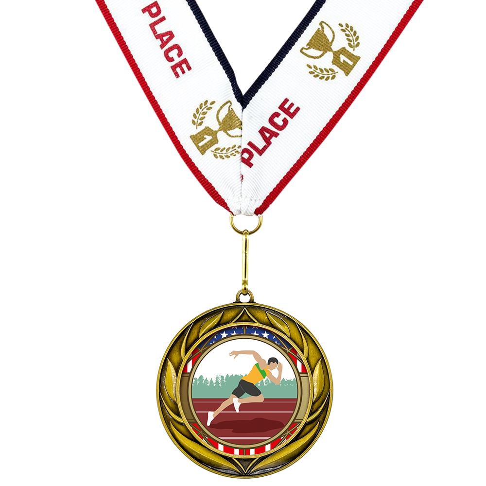 All Quality Wreath Design Track and Field Medal (Male) | Competition | High Quality Metal Medal - 1st, 2nd, 3rd Place - 15 Piece Set (5 Pack)