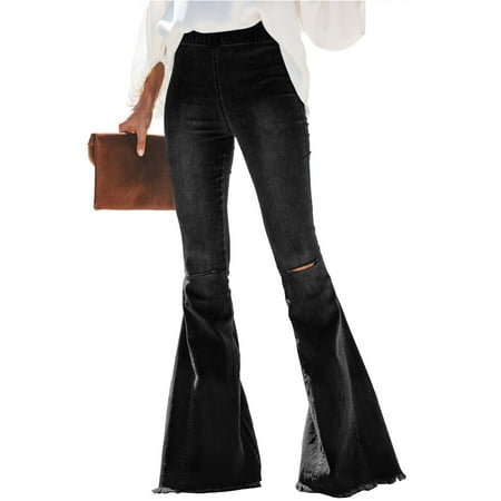 Vintage Wash Denim - Women's Denim Pants Ankle Length Wash Vintage Wide Leg Flare Jeans Plus Size Tall (S-XXL)