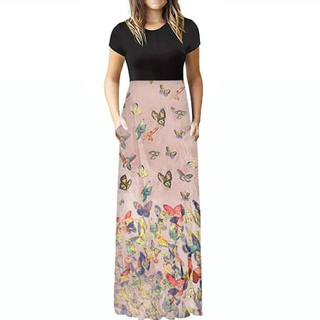 

ViLaViDe Women Fashion O-Neck Gradient Print Short Sleeve Spaghetti Maxi Dress Short Sleeve Shirts for Woman Womens Long Sleeve Shirts Womens Super Soft Tee Shirts Black Pajama Top Yellow XXL