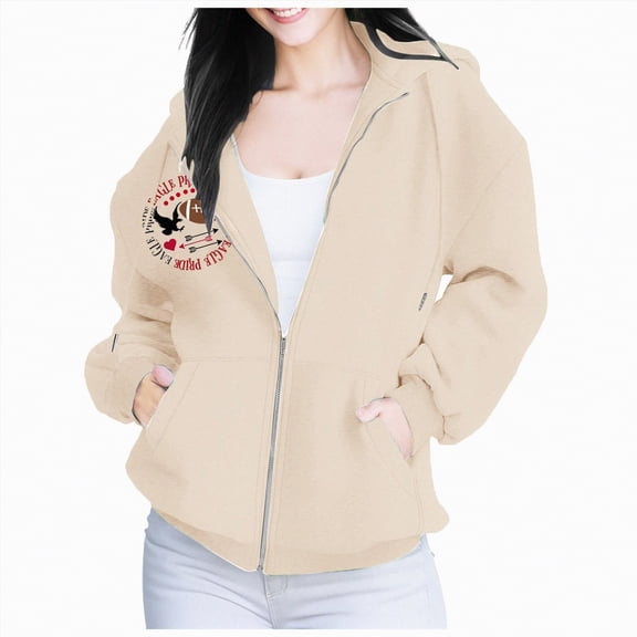Towmus Cute Casual Print Zip Up Hoodie Girls Clothes Women Cotton Jacket with Pockets Aesthetic Sweatshirt
