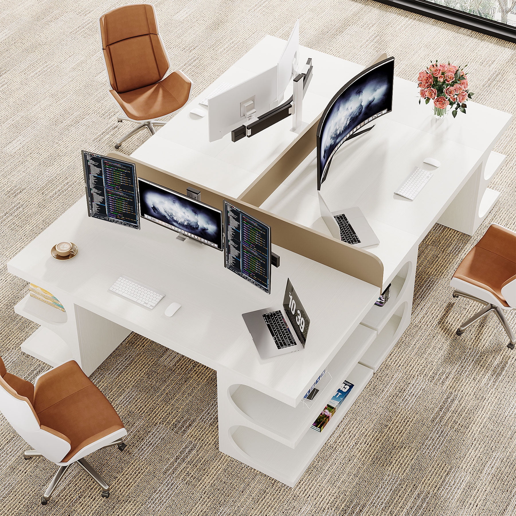 Tribesigns Wood Executive Desk, 62 Inches Computer Desk, Office Desk, Extra Long Writing Desk for Home Office (White)