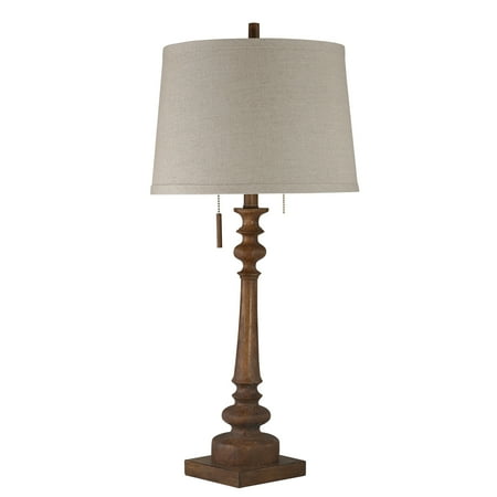 Polyresin Base - Benzara Traditional Style Polyresin Stick Table Lamp with Pedestal Base, Brown and White