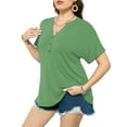 thumbnail image 4 of VERABENDI Women's Plus Size Tops Dropped Shoulder Short Sleeve Blouses Button Up V Neck T-Shirts,1X/2X/3X/4X, 4 of 6