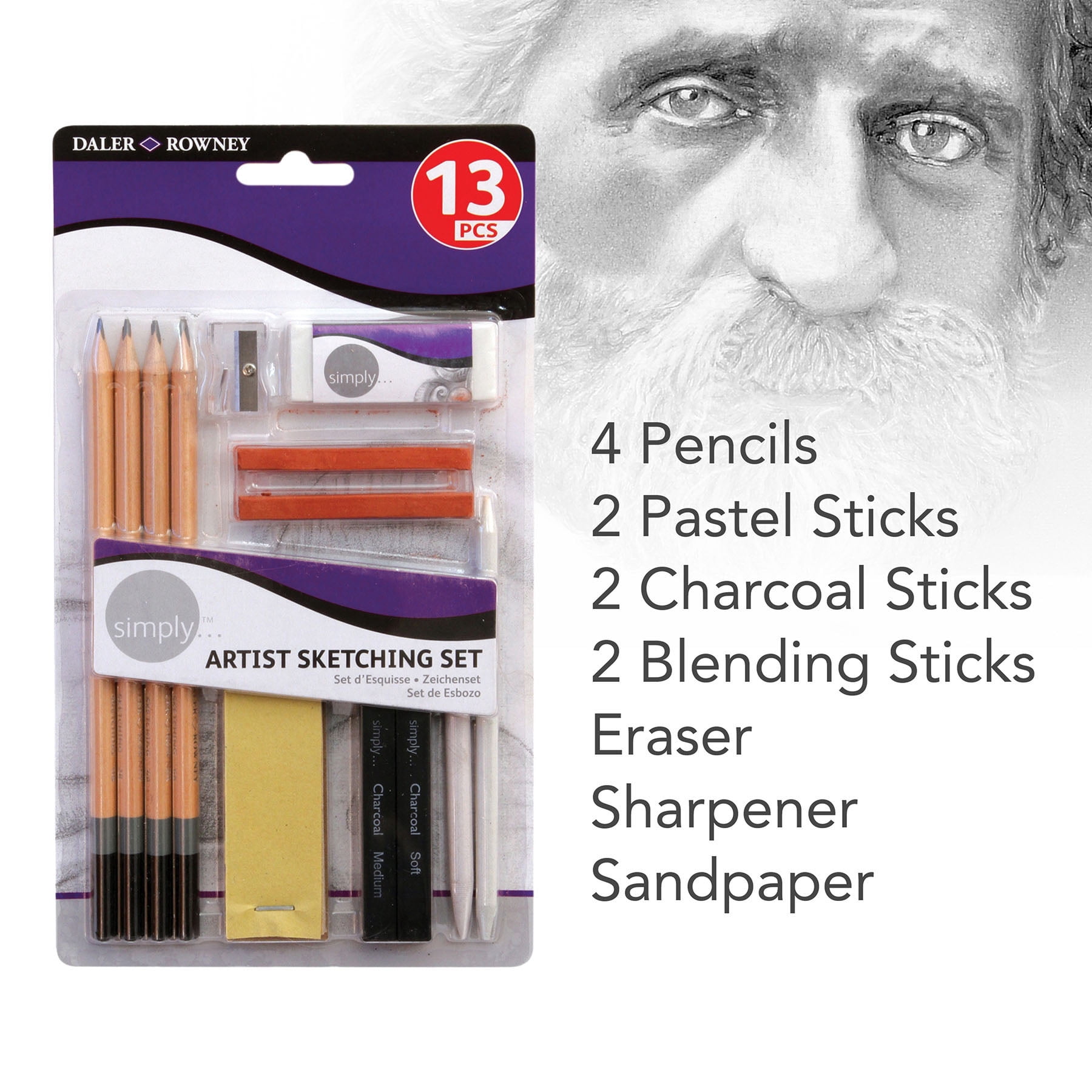 Daler-Rowney Simply... Sketching Pencils Set, 13 Piece, 3 Pack
