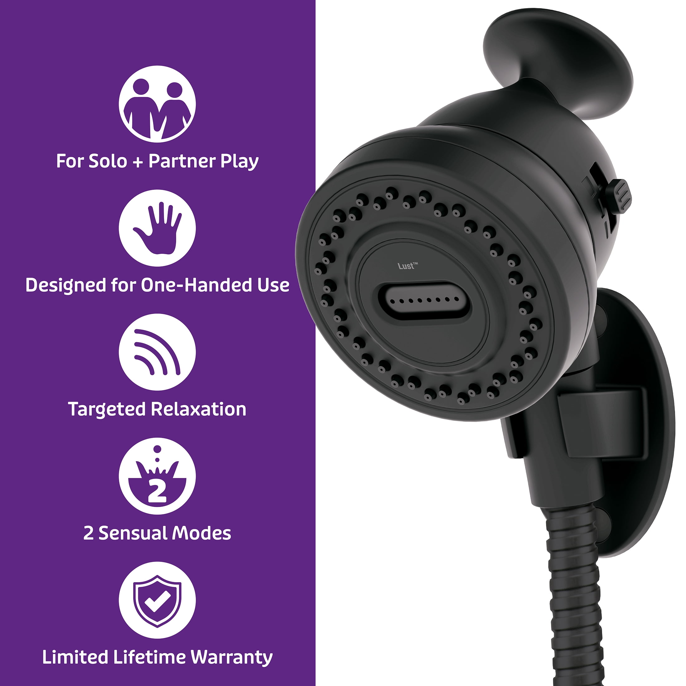 Oxygenics Lust Elysium 2-Setting Matte Black Water Pressure Massager - 72" Hose