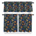 thumbnail image 2 of Kitchen Window Curtains Valance and Tier Set, Country Wildflower Green Leaves Rod Pocket Tier Curtain Valance Set, Vintage Floral Herb on Blue Light Filtering Cafe Curtains for Bedroom Living Room, 2 of 9