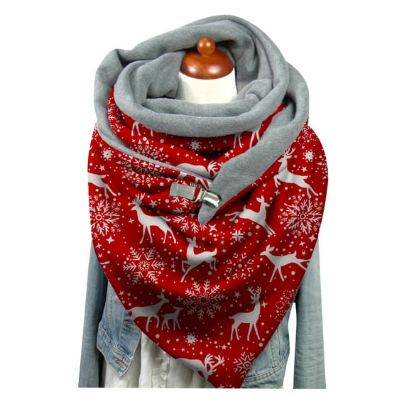 Yuanlong Womens Scarves Christmas Print Winter Button Soft Neck Warmer Casual Warm Scarves Wraps